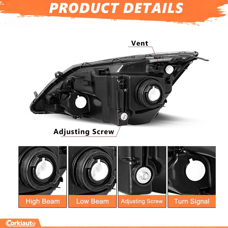 Halogen Headlight Assembly Compatible with 2007-2011 Honda CR-V CRV Front