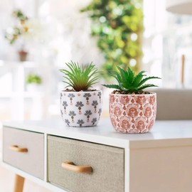 Karlliu 2 Pack Artificial Plants Small Cute Succulents in Ceramic Planters Fake Greenery Potted for Living Room Office Desk Decor,Bathroom,Bedroom,Shelves Decor