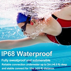 Wantek Bone Conduction Headphones, Wireless Swimming Headphone Bluetooth 5.3 Sport Headset IP68 Waterproof Earphone Built-in 32GB Memory Open-Ear Headphones for Running, Cycling, Hiking (Red)