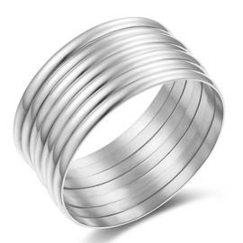 Women's Set of 7 Bracelet Cuff Punk Bracelet Bangle 18K Gold Plated Classic Jewelry Gift Exquisite Bracelet (8.4Inch-Perimeter, Silver)