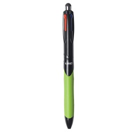 3 x BIC 4-Colour Retractable Ballpoint Pens with Ergonomic Grip & Stylus, 0.4mm Nib, Black, Blue, Red & Green Ink Colours (OEM Packed - Non-Retail Packaging)