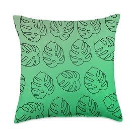 Monstera Plants Designs Co. Line Art Monstera Deliciosa Leaves Plant Botanical Green Throw Pillow, 18x18, Multicolor