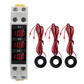 3 Phase DIN Rail Ammeter LED Digital Display High Accuracy Amp Meter with 3 Sensors AC80‑500V 1‑100A