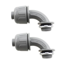 RLECS 2PCS 1/2 Inch 90 Degree Liquid Tight Connector with O Ring and Locknut Gray Nylon 6 Plastic Electrical Conduit Fittings for Construction HVAC Outdoor Lighting