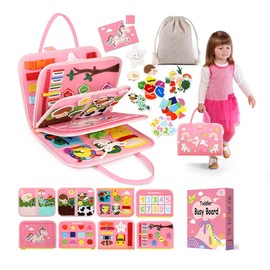 Toddler Sensory Busy Board: Travel Toy Activity Book for Girls Boys, Motor Skill Development Gift for Baby Aged 3-4 Years, Fine Educational Preschool Montessori Learning Toy for Car Airplane Unicorn