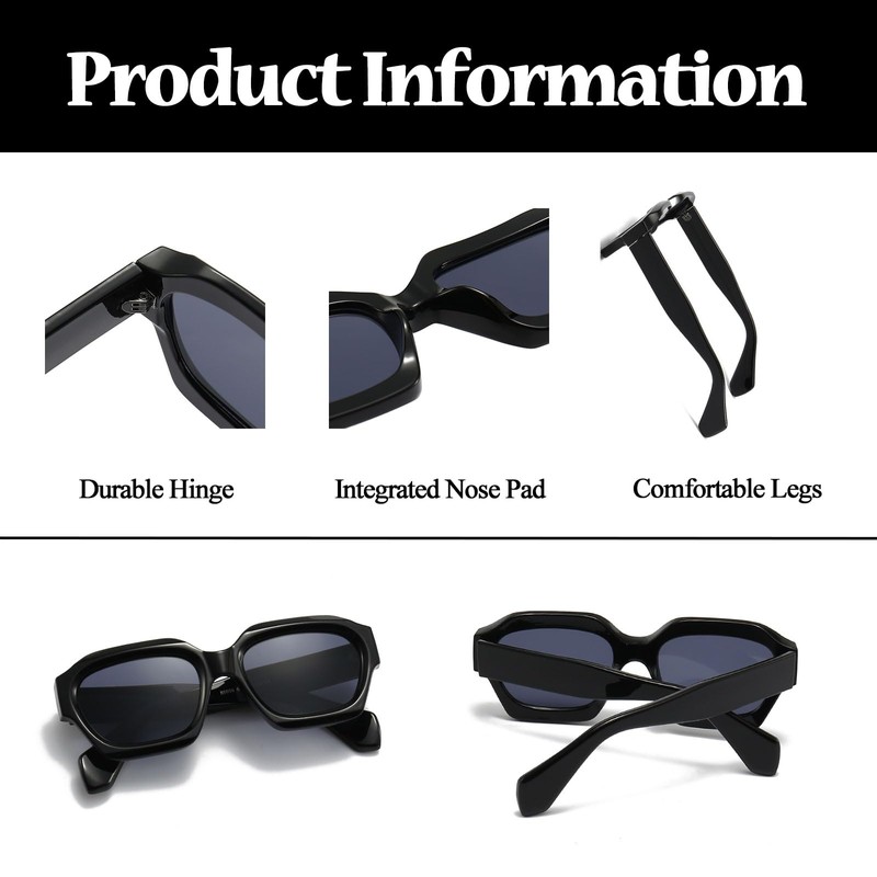 LJCZKA Sunglasses Women's Vintage Square Men's Rectangular Sunglasses Thick Frame