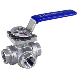 Duda Energy 3WBV-WOG200-F050-T T-Type Ball Valve, 304 Stainless Steel, 3-Way, SS304 SUS304 1/2" NPT FPT, .5"