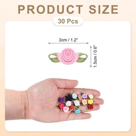 sourcing map 30 Pcs Pink Mini Ribbon Bows Roses 5/8" x1-3/16 Tiny Satin Bows Roses for Sewing Appliques Crafts Little Artificial Flowers