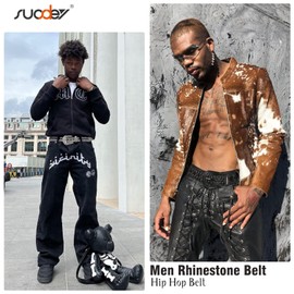 SUOSDEY Men Women Rhinestone Belt Western Cowboy Cowgirl Belt Bling Sequins Diamond Belt Shiny Studded Belt for Jeans