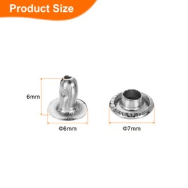 sourcing map 100 Sets Single Cap Rivets 7mm Carbon Steel Round Head Snaps Studs Fasteners Tubular Metal Studs for Leather Craft Repairs Decoration, Silver