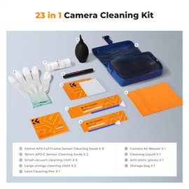 K&F Concept Professional Camera Cleaning Kit - Sensor Cleaner, APS-C & Full-Frame Swabs, Air Blower, Lens Brush, Gloves, Lens Cloths, Carry Case, Lens Cleaning Kit for FF DSLR & Mirrorless Cameras