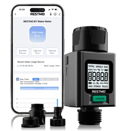 RESTMO スマート水流量計、180°アダプティブガーデンホースタップメーター、屋外ガーデンホース散水、RVタンクの給水、芝生スプリンクラー、ノズルのガロン/リットル消費量と流量を測定