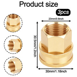 Gosknor 3 Pcs Brass Garden Hose Adapters, 3/4" GHT to 1/2 NPT Brass Threaded Female Hose Connector with 6 Gaskets and 1 Thread Seal Tape for Garden Pipe Fittings Accessories Adapter