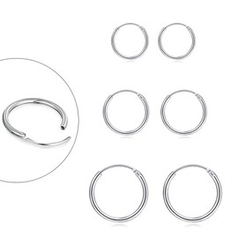 EPIRORA Sterling Silver Hoop Earrings for Women Men, Hypoallergenic Cartilage Earring Endless Small Hoop Earrings Set, 3 Pairs Tragus Earrings (8mm/10mm/12mm)
