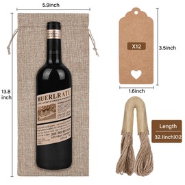 Sailup Burlap Wine Bags 12 Pcs Wine Bottle Gift Bags Reusable Wine Gift Bags with Drawstrings Tags & Ropes for Weddings, Holiday Party Birthdays, Christmas, Travel, Blind Tastings, Home Storage 750ml