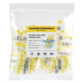 haisstronica 50PCS Solder Seal Wire Connectors,Waterproof Heat Shrink Butt Connectors Terminals for Watercraft,Electrical,Electronics AWG 12-10 Yellow
