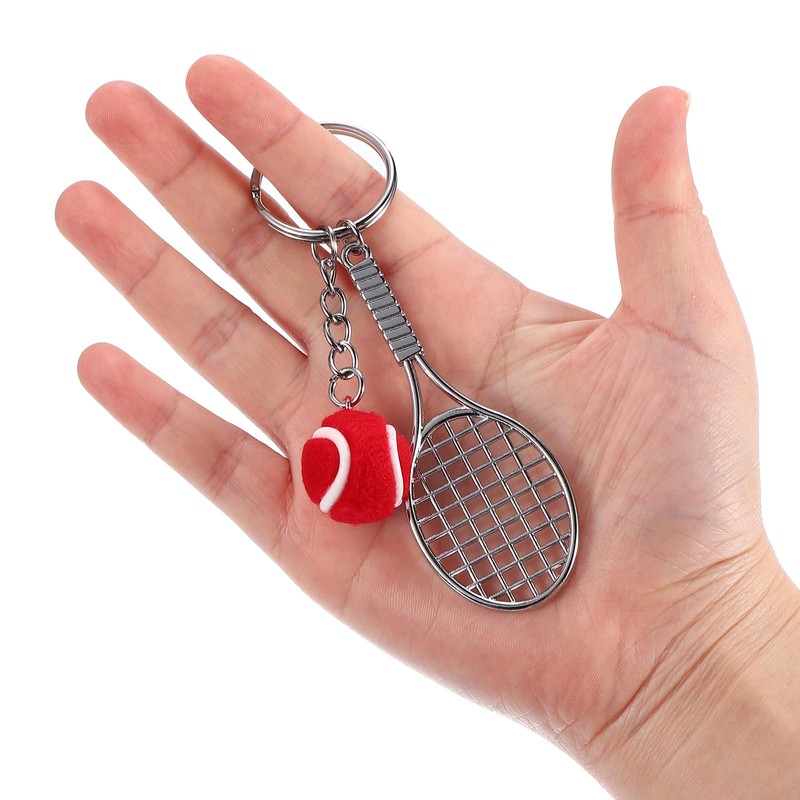 [PATIKIL] テニスキーチェーン 4個の合金製ミニテニスラケットキーチェーンキーリングテニスボールかわいいスポーツキーリング スポーツ愛好家向け レッド