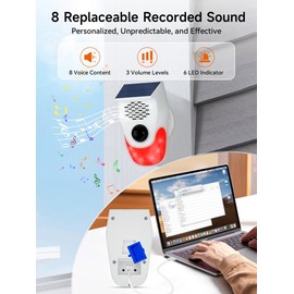 PILSAMAS Solar Motion Sensor Alarm with Custom Voice Upload - 120dB Loud Noise Maker & Strobe Lights, Remote Control, IP65 Waterproof for Deer/Bear Deterrent, Chicken Coop Security, Pool Safety Alerts