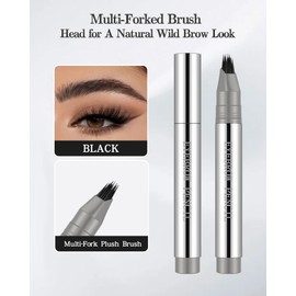 Microblading Liquid Eyebrow Pencil, Long-Lasting Waterproof Smudge-Proof Multiple Fork Tip Angled Wild Brow Pen, Filler Dye Eye Brow Pencil Thin Hair-Like Strokes,Last All Day Makeup for Women-01Black