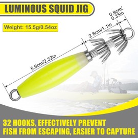 Luminous Squid Jig Hooks Saltwater Glow Squid Jigs Fluoresent Cuttlefish Sleeve Fishing Jigs Squid Hard Night Fishing Bait Octopus Lure Glow in Dark