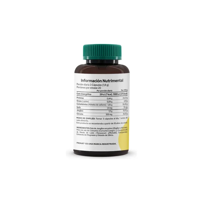 Suplemento Jengibre Curcuma (60 Caps) - Pronat