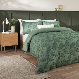 Duvet Day Seville Leaf Bettbezug-Set – getuftetes, weiches Blätterdesign mit pflegeleichter Oberfläche (Grün – Einzelbett)
