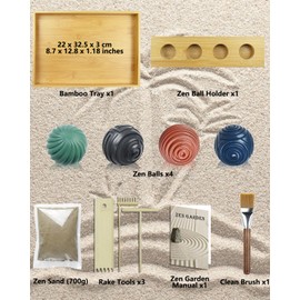 Artcome Jpanese Zen Garden Kit for Desk - Premium Mini Sand Garden with Bamboo Tray - Meditation Sand Tray with 4 Zen Balls and Rake Tools for Relaxation - Mindfulness Therapy Decor - Ideal for Gift