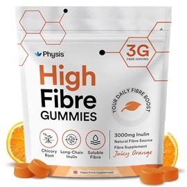 Physis Fibre Gummies 3000mg - High Fibre Supplement | Natural Inulin Soluble Fiber | Chicory Root Digestive System Support | Prebiotics for Gut Health | Vegan Natural Orange 60 x Gummies | 1 Month