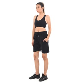 Maks Señoras Cordón Algodón Lycra Euro Diseño Casual Deportes barmuda Shorts, Negro, Grande