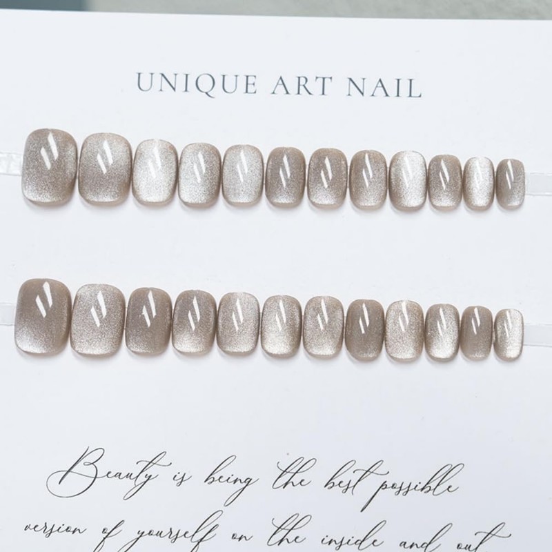 JUSTOTRY Pack of 24 Cat Eye Nails for Sticking, Short,