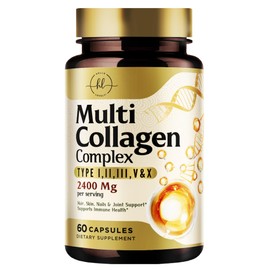 Multi Collagen Peptides Supplement – Type I, II, III, V, X – Hydrolyzed Multi Collagen Complex Capsules for Women & Men – Supports Vital Hair, Skin, Nails, Joints, Bones & Gut Health – 60 Capsules