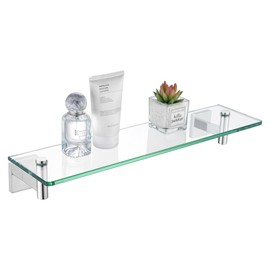 KOKOSIRI Bathroom Shelves Wall Mounted Floating Glass Shelf Polished Stainless Steel 20-Inch Kitchen Hanging Rack for Storage/Room Decor B1105CH-L20