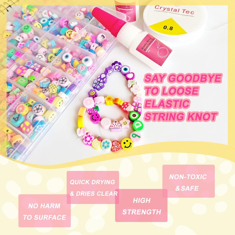 8 Pack Elastic String Knot Fixing Drip, Clay Beads Bracelet