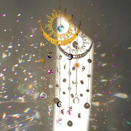 H&D HYALINE & DORA Sun and Moon Suncatcher Crystal Wind Chimes for Hanging Outdoor Indoor Glass Window Hanging Prisms for Garden Backyard Ceiling Room Decor