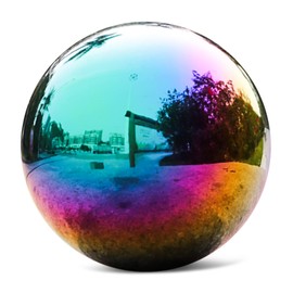 SUCREVING Rainbow Stainless Steel Gazing Ball,10inch Mirror Polished Hollow Ball