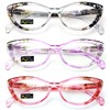 3 Pairs Lot Women Cateye Translucent Clear Floral Pattern Fashion