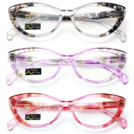 3 Pairs Lot Women Cateye Translucent Clear Floral Pattern Fashion Reading Glasses Reader