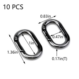 Tighall 10 PCS Black Oval Carabiner Metal Spring Key Ring, Spring Keyring Buckle for Key, Bag