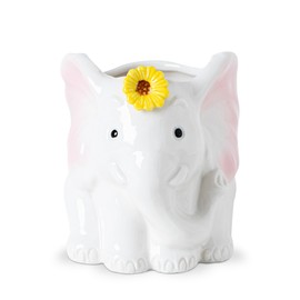 dgudgu White Elephant Pen Holder Ceramic Desk Organizer Cup Pencil Holder