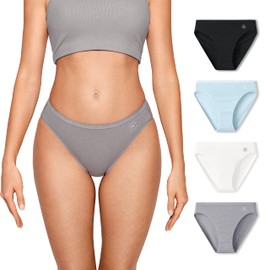 SOULVOR Natrelax Women's Underwear Briefs Cotton Panties High Waist High Cut Tagless Panty 4 Pack Soulvor Large