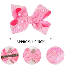 2 PCS 4 Inch Sequins Hair Bows Alligator Hair Clip Hair Barrettes Accessories for Women Teens Girls Kids (Pink)