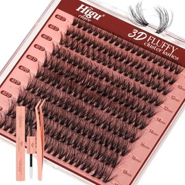 Higu clace Wimpern Extensions Set Künstliche Wimpern Natürliche DIY Wimpernverlängerung Cluster Wimpern 16MM Individuelle Lashes Kit 40D mit Lash Bond und Seal Lash Tweezers(v05)