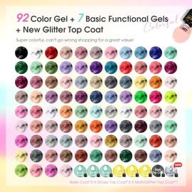 ROSALIND Juego de 100 esmaltes de uñas en gel, juego de 92 esmaltes en gel de colores con 8 botellas de base y capa superior brillante y mate, juego i