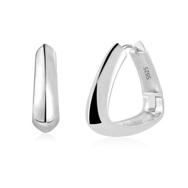 Sterling Silver Hoop Earrings for Women, Silver Large Chunky Triangle Hoops Hypoallergenic Jewelry Gifts