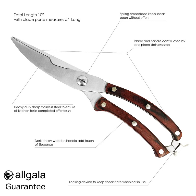 Allgala Heavy Duty Kitchen Poultry Bone Shears Stanless Steel Sharp