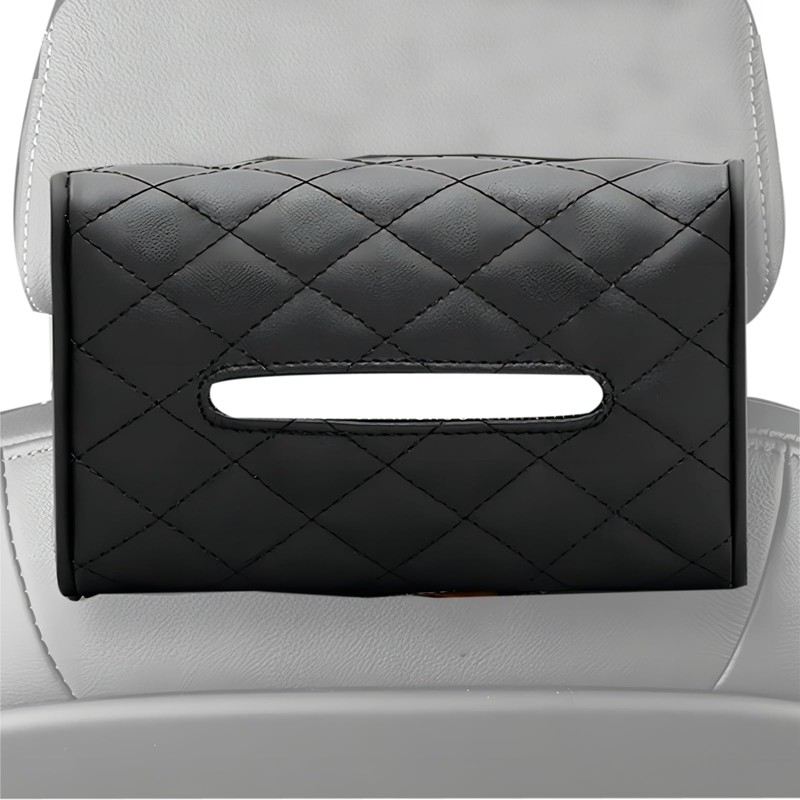 XUNQUCOM Car Chair Back Mounted Tissue Holder PU Leather Case,Black