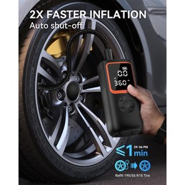 Elektrische Luftpumpe - 6000mAh & 150PSI Fahrradpumpe für Autoreifen mit Manometer & LED-Licht, 2X schnellere Aufblasung Mini Kompressor für Auto Fahrräder, Motorra