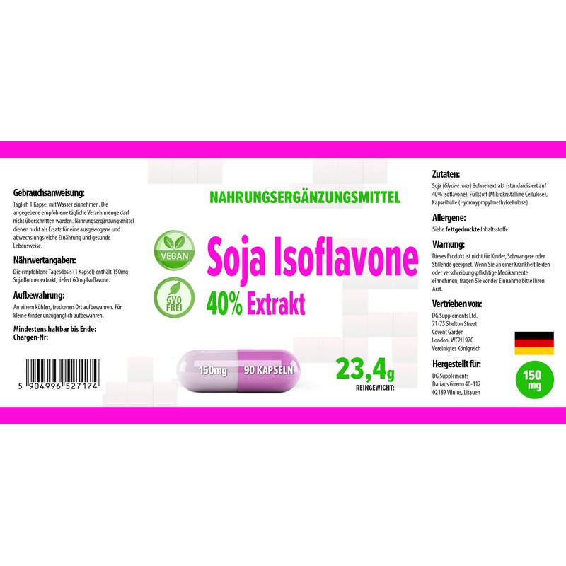 SOYA Isoflavones 40% 90 Vegan Capsules, 3rd Party Lab Tested,