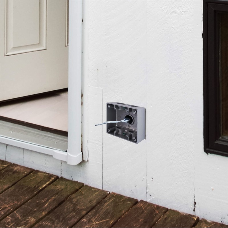 2-Gang Weatherproof Deep Box, Five 1 in. Threaded Outlets, Gray