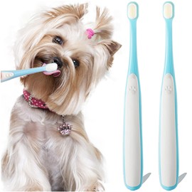 MoonyMars Small Dog Toothbrush, Cat & Puppy Tooth Brushing Kit, Ultra Soft & Mini Head Tooth Brush for Kitten & Tiny Pet, Doggy Toothbrushes Deep Dental Teeth Cleaning, Soft Bristles, 2 PCS - Blue